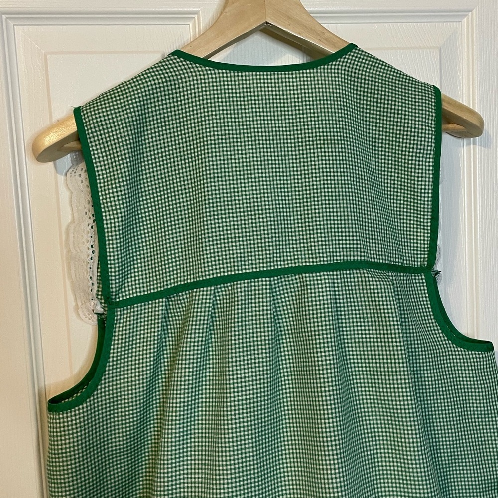 VTG Mexican apron mandril green gingham w/ white daisies & ruffles sz OS (L?) - Picture 3 of 6